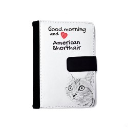 American shorthair - Notizbuch aus Öko-Leder mit Kalender und dem Abbild von einem Katzen.