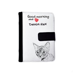Devon rex - Agenda de cuero sintético con la imagen del gato.