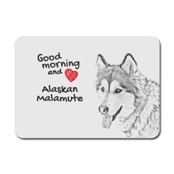 Alaskan Malamute, A mouse pad with the image of a dog.