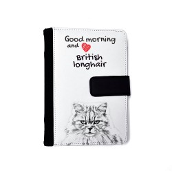 Britisch Langhaar - Notizbuch aus Öko-Leder mit Kalender und dem Abbild von einem Katzen.