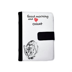 Ocicat - Notizbuch aus Öko-Leder mit Kalender und dem Abbild von einem Katzen.