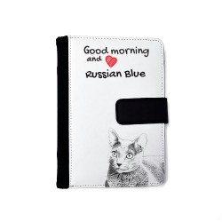 Azul ruso- Agenda de cuero sintético con la imagen del gato.
