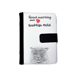 Scottish Fold - Blocco note con agenda in ecopelle con l'immagine del gatto.