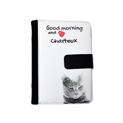 Chartreux - Agenda de cuero sintético con la imagen del gato.