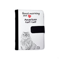 American Curl - Notizbuch aus Öko-Leder mit Kalender und dem Abbild von einem Katzen.