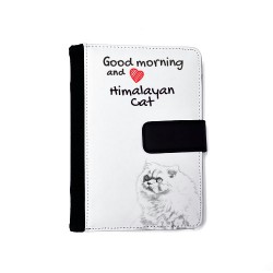 Himalayan- Notizbuch aus Öko-Leder mit Kalender und dem Abbild von einem Katzen.