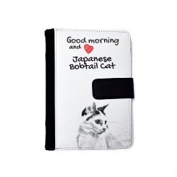 Japanese Bobtail - Notizbuch aus Öko-Leder mit Kalender und dem Abbild von einem Katzen.