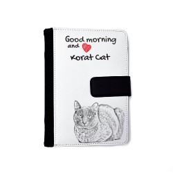 Korat - Notizbuch aus Öko-Leder mit Kalender und dem Abbild von einem Katzen.
