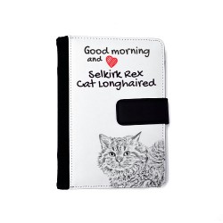 Selkirk Rex longhaired- Notizbuch aus Öko-Leder mit Kalender und dem Abbild von einem Katzen.
