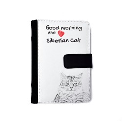 Sibirische Katze- Notizbuch aus Öko-Leder mit Kalender und dem Abbild von einem Katzen.