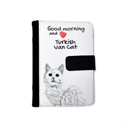 Türkisch Van - Notizbuch aus Öko-Leder mit Kalender und dem Abbild von einem Katzen.