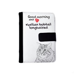Kurilian Bobtail longhaired - Blocco note con agenda in ecopelle con l'immagine del gatto.