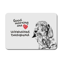 Wirehaired Dachshund, A mouse pad with the image of a dog.