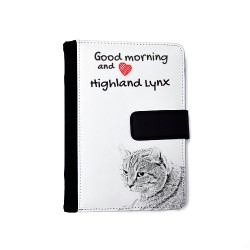 Highland Lynx - Blocco note con agenda in ecopelle con l'immagine del gatto.