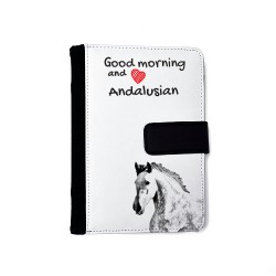 Andalusier  - Notizbuch aus Öko-Leder mit Kalender und dem Abbild von einem Pferd.