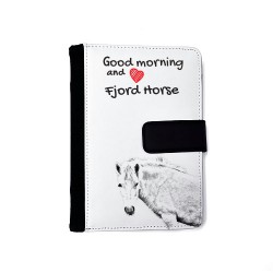 Norwegisches Fjordpferd - Notizbuch aus Öko-Leder mit Kalender und dem Abbild von einem Pferd.