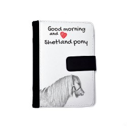 Shetlandpony- Notizbuch aus Öko-Leder mit Kalender und dem Abbild von einem Pferd.