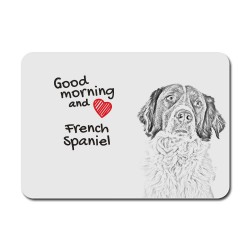 French Spaniel, A mouse pad with the image of a dog.