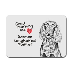 German Longhaired Pointer, A mouse pad with the image of a dog.