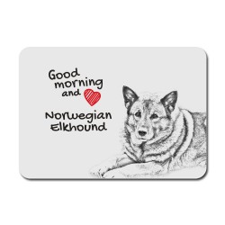 Norwegian Elkhound, A mouse pad with the image of a dog.