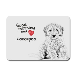Cockapoo, A mouse pad with the image of a dog.