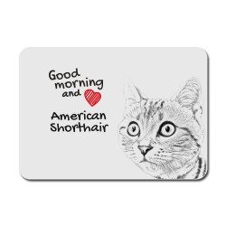 American shorthair, Mauspad mit einem Bild eines Katzes.