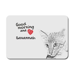 Savannah-Katze, Mauspad mit einem Bild eines Katzes.