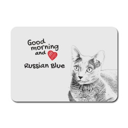 Russian Blue, A mouse pad with the image of a cat.