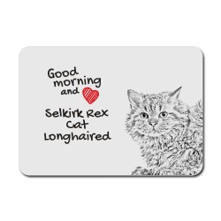 Selkirk rex longhaired, A mouse pad with the image of a cat.