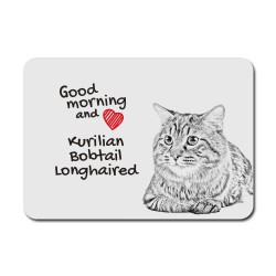 Kurilian Bobtail longhaired, A mouse pad with the image of a cat.