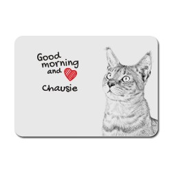 Chausie, A mouse pad with the image of a cat.