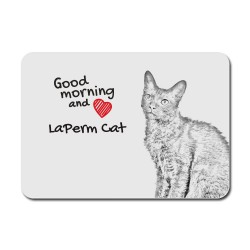 LaPerm, Mauspad mit einem Bild eines Katzes.