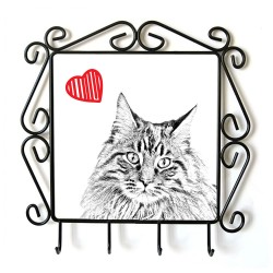 Maine Coon- Percha para ropa con la imagen de gato. Gato con el corazón