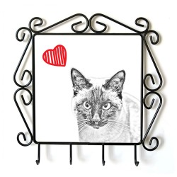 Gato siamés- Percha para ropa con la imagen de gato. Gato con el corazón
