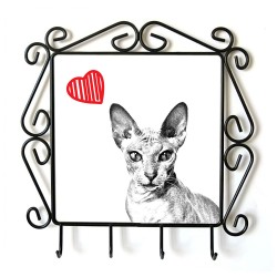 Peterbald- Cintre pour vetements avec une image du chat. Collection. Chat avec le coeur