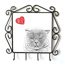 Scottish Fold- Percha para ropa con la imagen de gato. Gato con el corazón