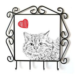 Selkirk Rex longhaired- ruccia per abiti con l’immagine di un gatto. Collezione. Gatto con cuore