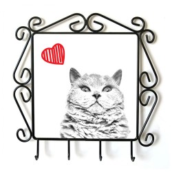 Selkirk rex shorthaired- clothes hanger with an image of a cat. Collection. Cat with heart.
