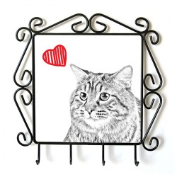 Kurilian Bobtail longhaired- clothes hanger with an image of a cat. Collection. Cat with heart.