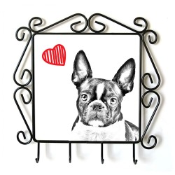 Boston Terrier- Percha para ropa con la imagen de perro. Perro con el corazón