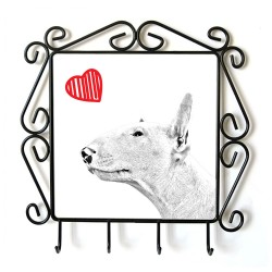 Bull Terrier- ruccia per abiti con l’immagine di un cane. Collezione. Cane con cuore