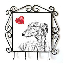 Großer Englischer Windhund- Kleiderbügel mit Hundebild. Sammlung! Hund mit Herz
