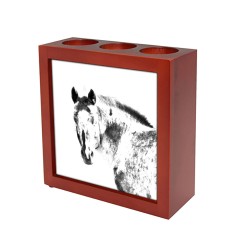 Appaloosa- portacandele/portapenne di legno con l’immagine di un cavallo