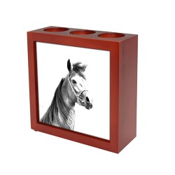 Cavallo arabo- portacandele/portapenne di legno con l’immagine di un cavallo