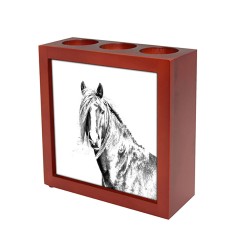 Canadian - portacandele/portapenne di legno con l’immagine di un cavallo