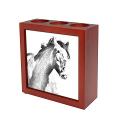 Clydesdale- portacandele/portapenne di legno con l’immagine di un cavallo