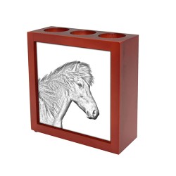 Cavallo islandese- portacandele/portapenne di legno con l’immagine di un cavallo