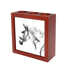 Spanish-Norman horse- portacandele/portapenne di legno con l’immagine di un cavallo