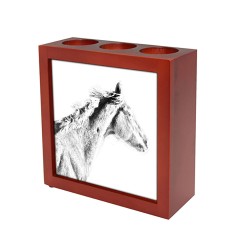 Purosangue inglese- portacandele/portapenne di legno con l’immagine di un cavallo