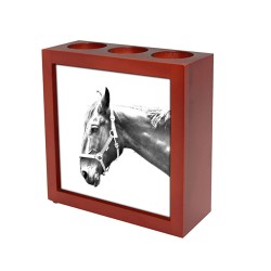 Hanoverian - portacandele/portapenne di legno con l’immagine di un cavallo